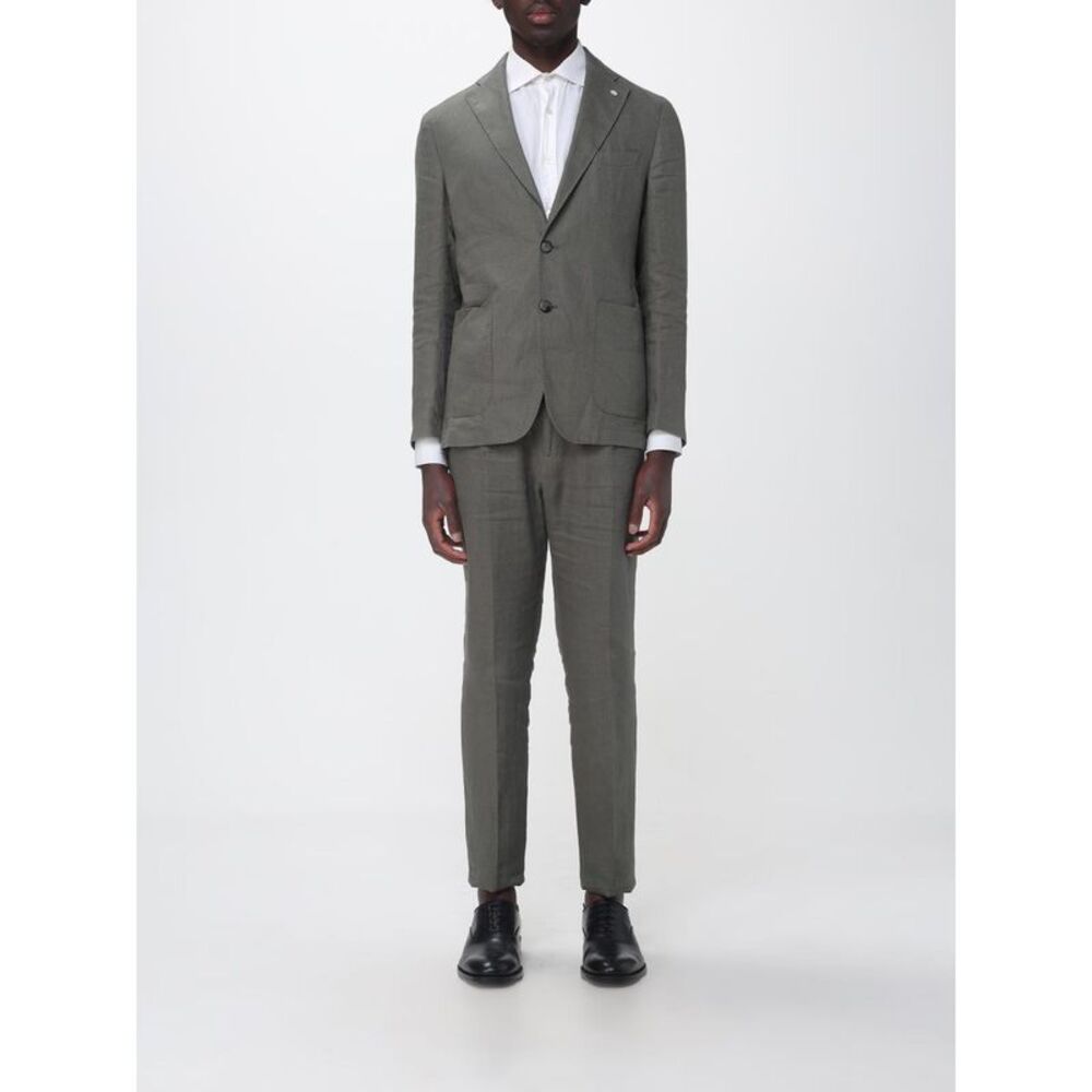 Manuel Ritz Men Single-Breasted Linen Suit Manuel Ritz
